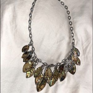 Premier Designs Abalone and Silver Tone Leaf Necklace